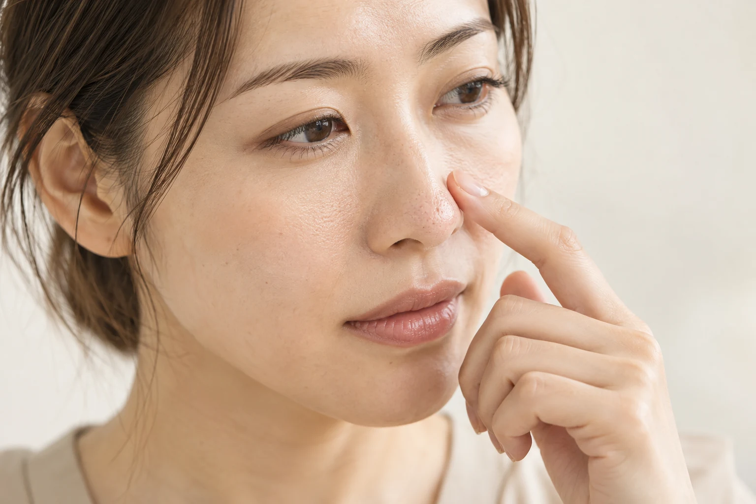鼻の毛穴を気にする女性