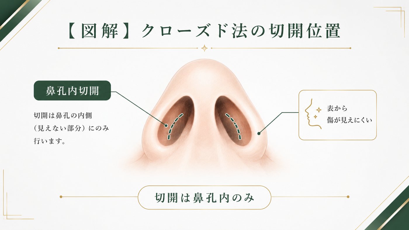 クローズド法の切開位置の図解