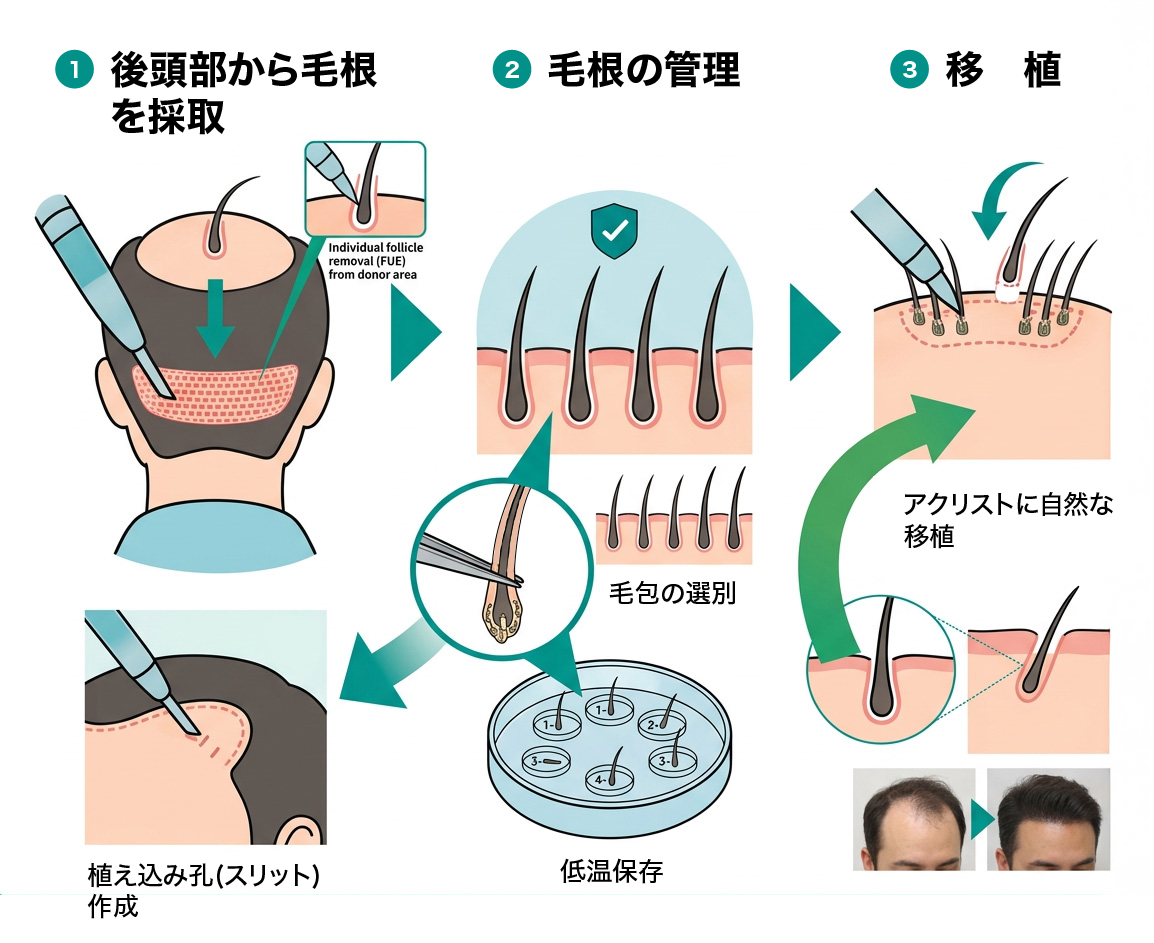 ※FUE法（Follicular Unit Extraction）